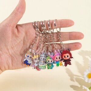 10PCs Mini Labubu Keychain-Animal Bunny Key Rings-Colorful Character Fun Pendant